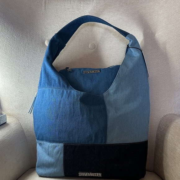 Steve Madden Denim and Black Hobo Bag With small Crossbody bag inside - Picture 6 of 12